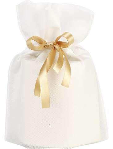 Vliesbeutel aus Polypropylen, Kollektion &#8222;White Satin Gold Ribbon&#8220; : Ladentaschen einkaufstaschen modetaschen