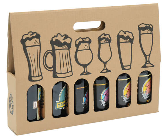 Box mit 6 Longneck 33cl &#8211; bedruckten Bierglsern : Verpackung fur flaschen und regionalprodukte